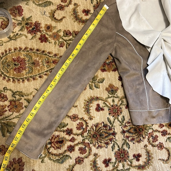 Au Lieu Tan Beige & White Faux Suede Fur Draped Ruffle Front Jacket New NWOT - Picture 12 of 14